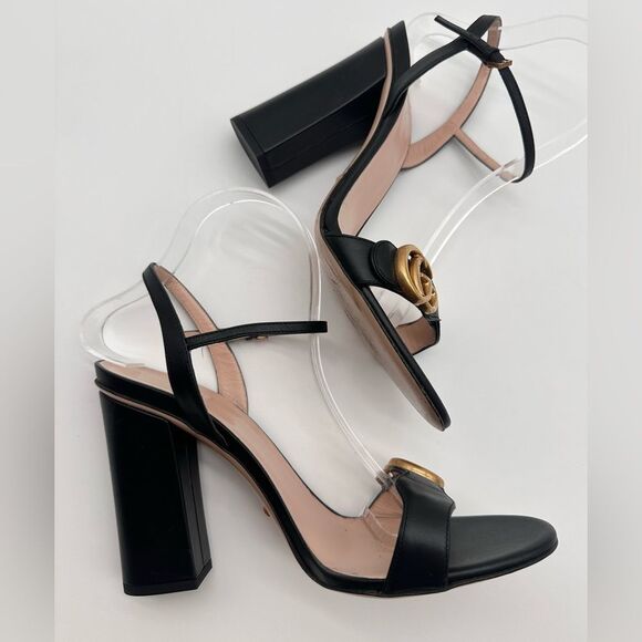 Gucci GG Marmont Ankle Wrap Sandals Black Leather High Heel EU 40.5 US 10.5 - Picture 4 of 13